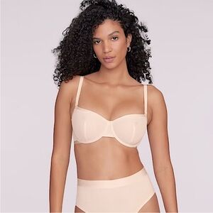 CUUP 38F The Balconette Bra Blush Nude 0017 Mesh Beige Tan Pearl Underwire Demi